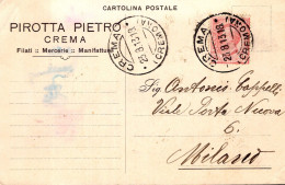 Regno D'Italia (1913) - Ditta Pirrotta Pietro - Cartolina Da Crema Per Milano - Marcophilia