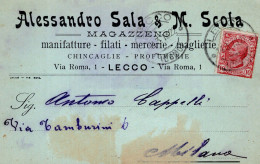 Regno D'Italia (1913) - Ditta Alessandro Sala - Cartolina Da Lecco Per Milano - Storia Postale