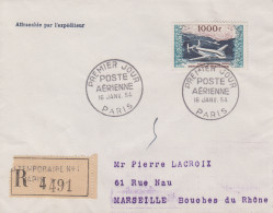 Enveloppe  Recommandée   FDC  Oblitération   1er  Jour   FRANCE     POSTE  AERIENNE    1954 - 1950-1959