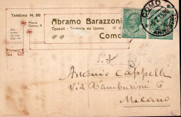 Regno D'Italia (1913) - Ditta Abramo Barazzoni - Cartolina Da Como Per Milano - Marcophilie