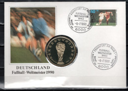 Germany 1990 Football Soccer World Cup Numismatic Cover With Medal, Germany World Cup Champion - 1990 – Italie
