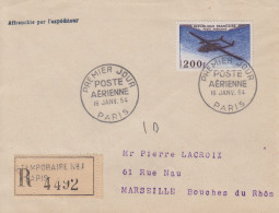 Enveloppe  Recommandée   FDC  Oblitération   1er  Jour   FRANCE     POSTE  AERIENNE    1954 - 1950-1959