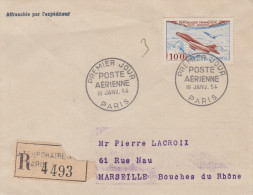 Enveloppe  Recommandée   FDC  Oblitération   1er  Jour   FRANCE     POSTE  AERIENNE    1954 - 1950-1959