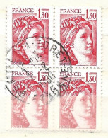 FRANCE N° 2059 1F30 ROUGE  TYPE SABINE BLOC DE 4 OBL - Used Stamps