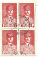 FRANCE N° 472 1F ROUGE TYPE PETAIN BLOC DE 4 OBL - Gebruikt