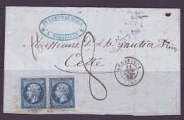 FRANCE 1853-1860 Two Stamps 20 C Bleu YT N°14 On The Cover - 1853-1860 Napoleon III