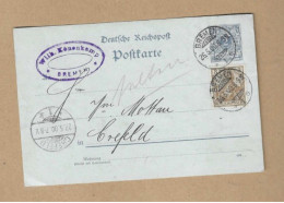 Los Vom 05.05  Ganzsache-Postkarte Aus Bremen Nach Krefeld  1900 - Cartas & Documentos