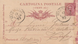 Italy. A210. Mignano. 1893. Annullo Grande Cerchio MIGNANO, Su Cartolina Postale C. 10 - Marcophilie