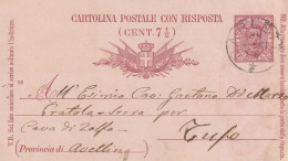 Italy. A210. Barletta. 1891. Annullo Grande Cerchio BARLETTA, Su Cartolina Postale Con Risposta (cent 7 1/2) - Marcophilie