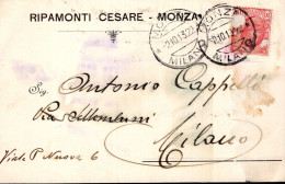 Regno D'Italia (1913) - Ditta Cesare Ripamonti - Cartolina Da Monza Per Milano - Poststempel