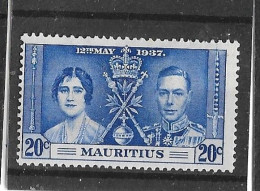 MAURITIUS 1937 20c CORONATION SG 251a 'LINE THROUGH SWORD' VARIETY MOUNTED MINT Cat £95 - Mauritius (...-1967)