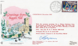 Greetings From Biggins Hill Wing Commander Hand Signed Christmas FDC - Militares