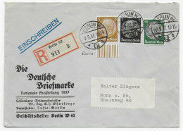 Berlin Einscheiben Nationale Ausstellung 1937 Die Deutsche Briefmarke Nach Bonn - Cartas & Documentos