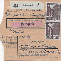 Paketkarte Drügendorf, Dringend Nach Haar, MeF, Marke Beschädigt - Cartas & Documentos