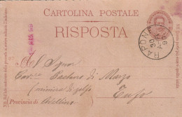 Italy. A210. Rapone. 1899. Annullo Grande Cerchio RAPONE, Su Cartolina Postale RISPOSTA - Storia Postale