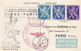 1er Vol LIEGE-PARIS Par Sabena Cachet Comité National D'Aéronautique 20-4-19 - Lettres & Documents