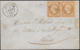 Frankreich 1853 YT 13 - 10 Cent Napoleon III Paar Auf Brief Von MONTECH Nach Paris Aus 1859 !!! - 1853-1860 Napoleone III