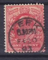 Great Britain 1902 Mi. 104A,  1p. Edward VII. Deluxe LEEK (Staffordshire) 1903 Cancel !! - Used Stamps