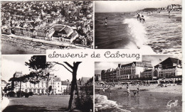 14. CABOURG .CPA. MULTIVUES. 4 MINI CPA " SOUVENIR DE CABOURG ". PLAGE. CASINO. GRAND HOTEL. ANNEE 1957 - Cabourg