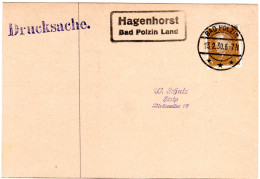 DR 1930, Landpost Stpl. HAGENHORST Bad Polzin Land Auf Drucksache-Karte M. 3 Pf. - Brieven En Documenten