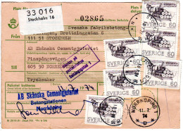 Schweden 1974, MeF 6x60 öre Pferdeschlitten Holztransport Auf Paketkarte - Covers & Documents