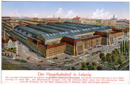 Leipzig Hauptbahnhof Mit Trambahn, Pferde Fuhrwerken Etc., Ungebr. Farb-AK - Autres & Non Classés