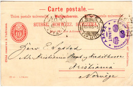 Schweiz 1905, 10 C. Ganzsache M. Hotel Stpl. V. Vevey N. Norwegen - Cartas & Documentos