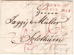 Bayern 1833, Roter L2 Lindau Auf Porto Brief I.d. Schweiz - Vorphilatelie