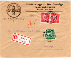 Schweden 1926, Paar15+5 öre Auf Illustriertem Firmen Einschreiben Brief V. Malmö - Cartas & Documentos