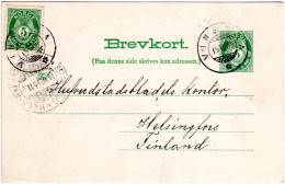 Norwegen 1905, 5 öre Zusatzfr. Auf 5 öre Ganzsache V. VINSTRA N. Finnland - Cartas & Documentos