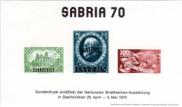 Saarbrücken, Erinnerungsblock M. Nachdruck V. 3 Saar Marken Zur Ausstellung 1970 - Exposiciones Filatélicas