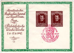 Österreich 1947, 18+18 G. Grillparzer, Graz Gest. Privatganzsachenumschlag - Storia Postale