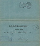DR 1901, Post Zustellungsurkunde M. K1 MERENBERG, Rs. 2 Versch. Stpl. Weilburg - Briefe U. Dokumente