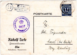 1946, Landpoststempel ELM über Bremervörde Auf Zensur Karte M. 12 Pf. - Lettres & Documents