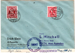 1946, Selt. Zensur-L1 CONDEMNED Auf Brief M. 60+15 Pf. V. Alfeld N. Australien. - Brieven En Documenten