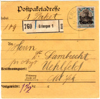 Bayern 1920, EF 75 Pf. Germania Freistaat Auf Paketkarte V. ERLANGEN - Storia Postale