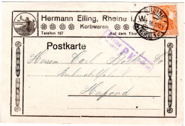 DR 1918, 7 1/2  Pf. Auf Werbung Reklame Karte V. Rheine. Zensur - Covers & Documents