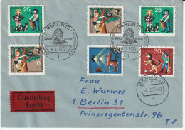 Berlin, FDC Mi.-Nr. 418-21, Als Eilboten Gelaufen, Mit Ak-St. - Storia Postale