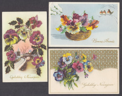 117885/ Fleurs, Pensées, Lot De 3 Cartes - New Year