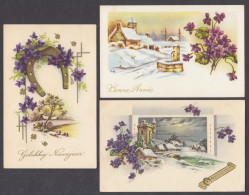 117883/ Fleurs, Violettes, Lot De 3 Cartes - New Year