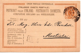 78284 - Finnland - 1882 - 10P Wappen GAKte BahnpostStpl FINSKA ... POSTKUPEEXPEDITION 41 No 2 -> Mustiala - Cartas & Documentos