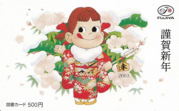 Japan Prepaid Library Card 500 - Fujiya 2003 Happy New Year Traditional Girl Comic Cartoon - Giappone