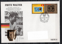 Paraguay 1988 Football Soccer World Cup Commemorative Cover  With Medal And Original Signature Of Fritz Walter - 1990 – Italien