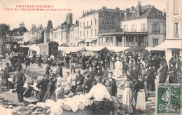 CHATEAU-THIERRY (Aisne) - Place Du Champ-de-Mars Un Jour De Foire - Marché Aux Puces - Voyagé 1908 (2 Scans) - Chateau Thierry