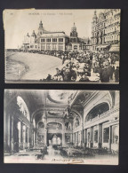 2 CPA OSTENDE Le Kursaal: Vue Extérieure Très Animée 1920  + Salle De Jeux Intérieur 1912 ? - Oostende