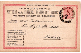 78287 - Finnland - 1886 - 10P Wappen GAKte BahnpostStpl FINSKA ... POSTKUPEEXPEDITION 41 No 1 -> Mustiala - Storia Postale