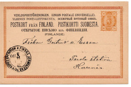 78288 - Finnland - 1880 - 10P Wappen GAKte BahnpostStpl FINSKA ... POSTKUPEEXPEDITION 38 No 1 -> Parola - Briefe U. Dokumente