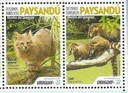 URUGUAY, 2019, MNH, TOURIST DESTINATIONS, PAYSANDÚ, FAUNA, COATIS, WILD CATS,2v - Big Cats (cats Of Prey)