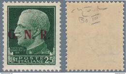 1943 Repubblica Sociale Italiana, N° 474/III 25 C. Verde Brescia III° Tipo Cer - Neufs