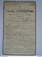 Doodsprentje Joanna Verzwijver Lier 1893 1945 Auto-ongeval Echt. Frans Van Uytsel Wed. Florimond Cools - Devotieprenten